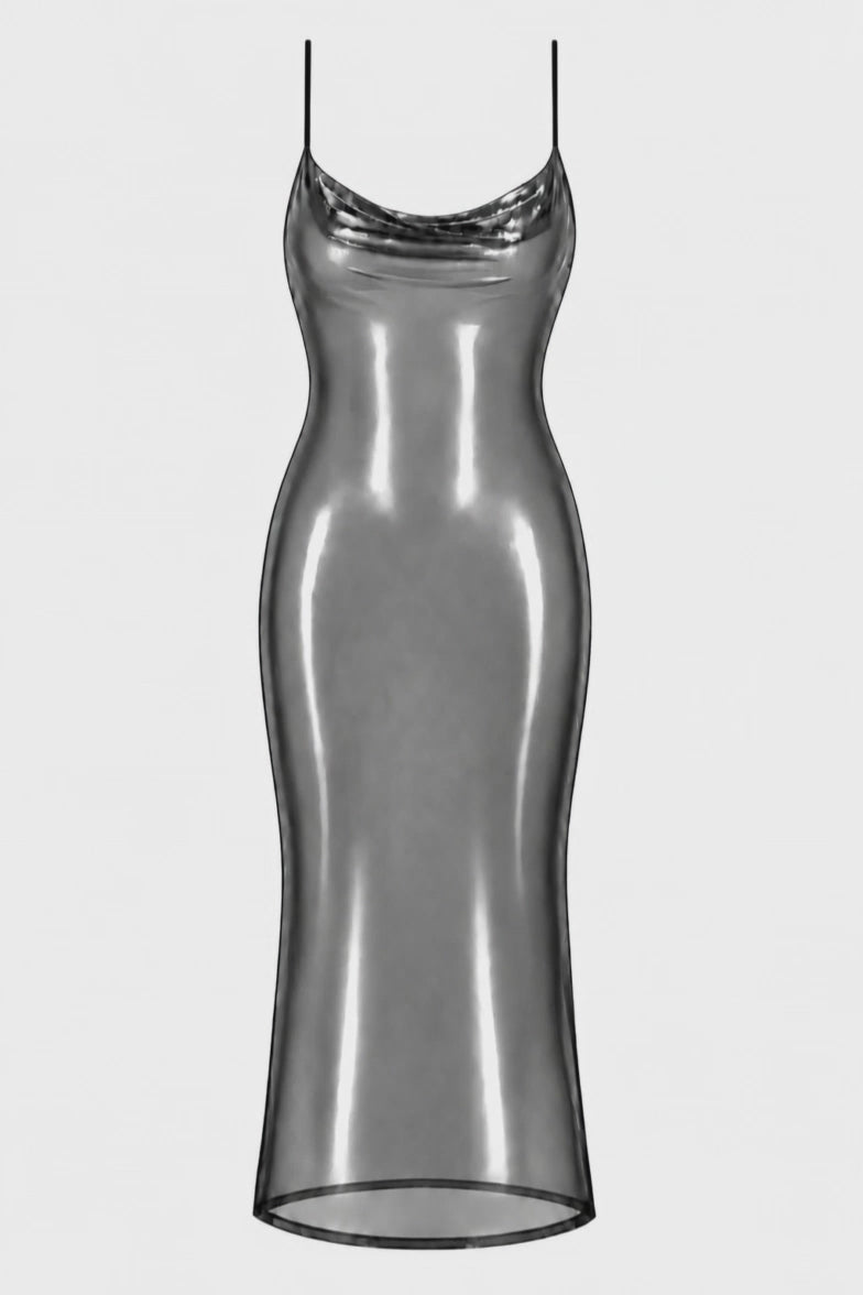 Tüll Maxikleid Damen Silber rückenfrei – Noir Handmade, Drehansicht (Video)