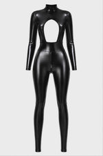 Wetlook Catsuit Damen Schwarz mit Brust-Cutout – Noir Handmade, Drehansicht (Video)