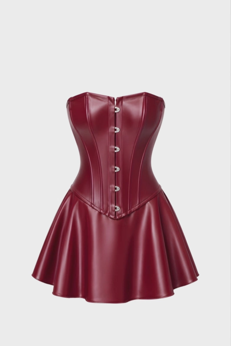 Wetlook Minikleid Damen Bordeaux mit Korsett – Noir Handmade, Drehansicht (Video)