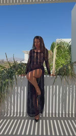 Spitzen Maxikleid Damen Schwarz mit Beinschlitz – Noir Handmade, Video