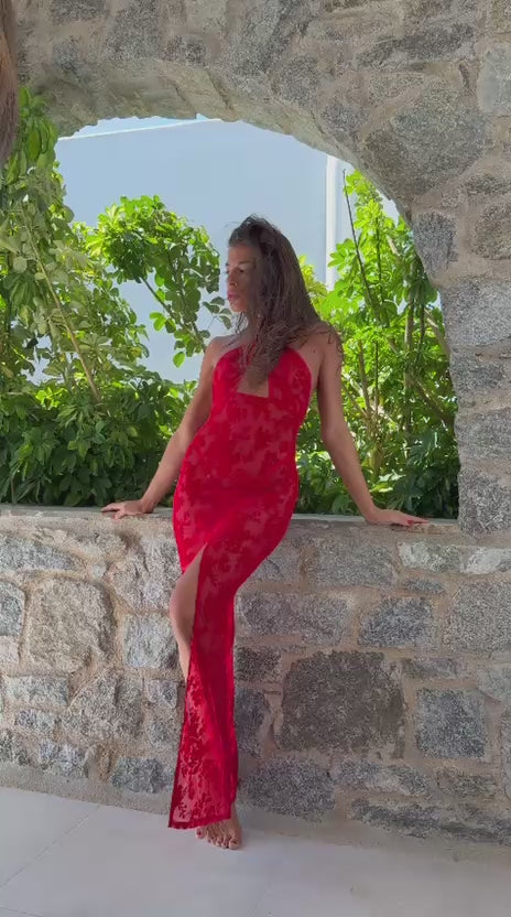 Tüll Maxikleid Damen Rot rückenfrei – Noir Handmade, Video