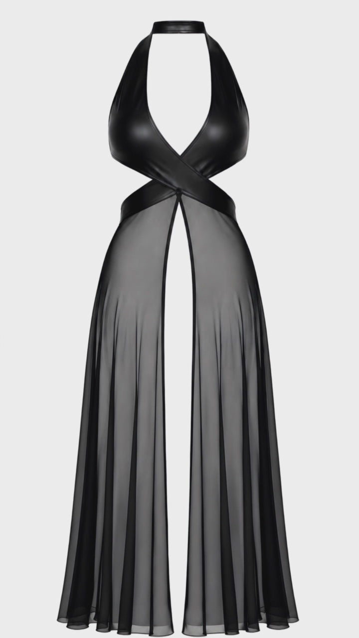 Tüll Maxikleid Damen Schwarz mit Neckholder – Noir Handmade, Drehansicht (Video)