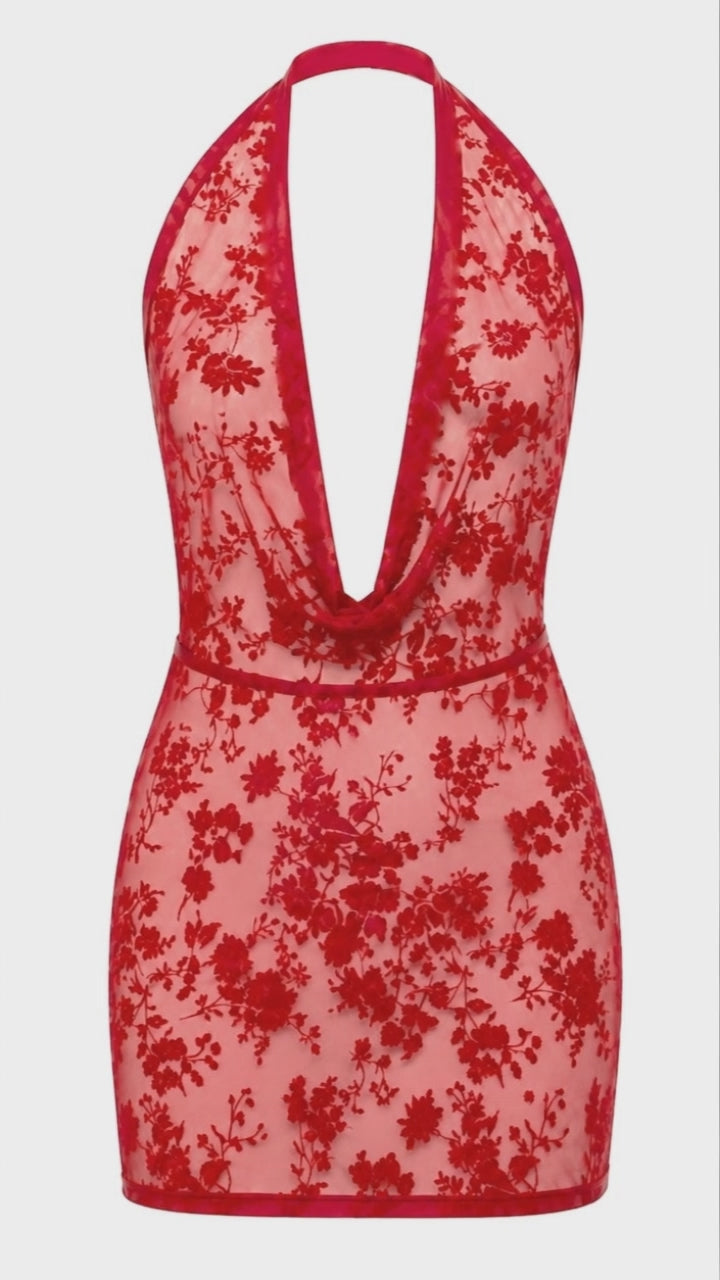 Tüll Minikleid Damen Rot rückenfrei – Noir Handmade, Drehansicht (Video)