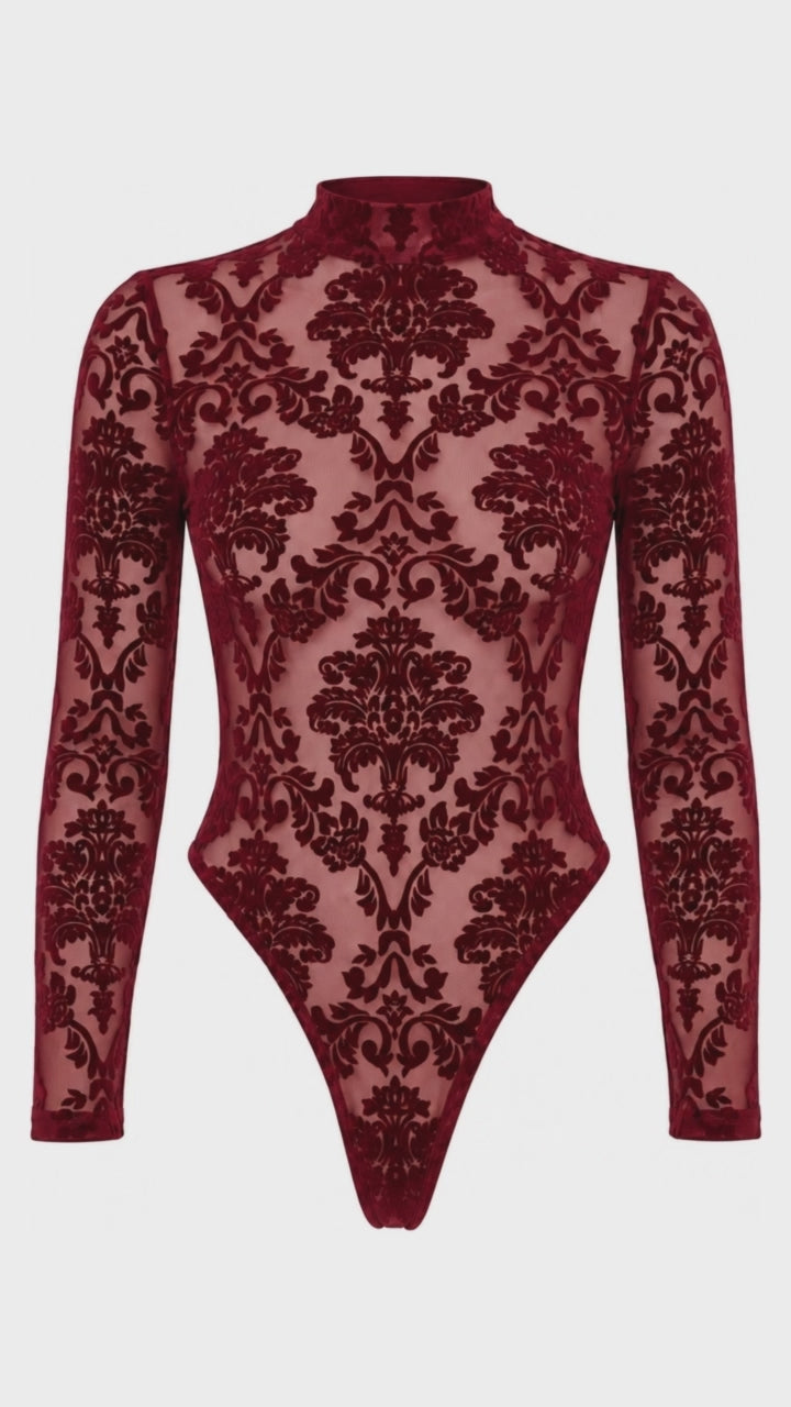 Tüll Body Damen Bordeaux rückenfrei – Noir Handmade, Drehansicht (Video)