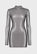 Tüll Minikleid Damen Silber Langarm rückenfrei – Noir Handmade, Drehansicht (Video)