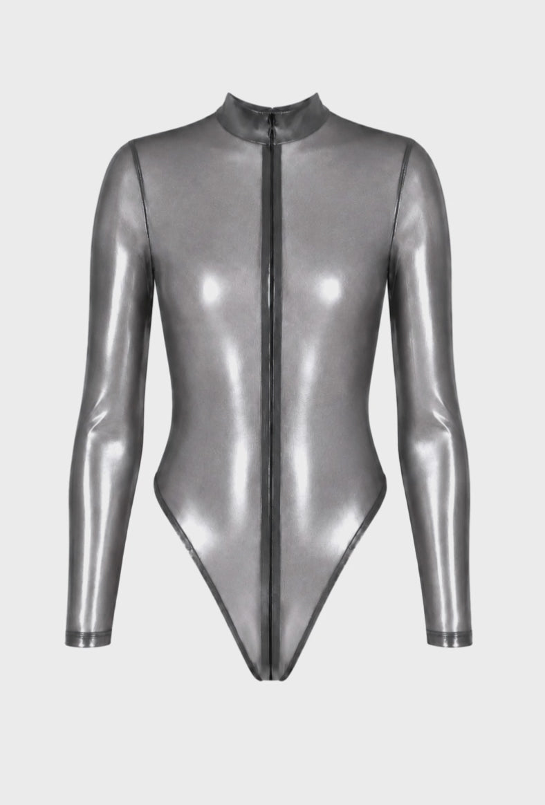 Tüll Body Damen Silber mit 3-Wege-Zip – Noir Handmade, Drehansicht (Video)