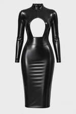 Wetlook Midikleid Damen Schwarz mit Brust-Cutout – Noir Handmade, Drehansicht (Video)