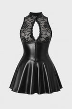 Spitzen Minikleid Damen Schwarz mit Wetlook-Rock – Noir Handmade, Drehansicht (Video)