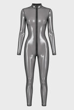 Tüll Catsuit Damen Silber mit 3-Wege-Zip – Noir Handmade, Drehansicht (Video)