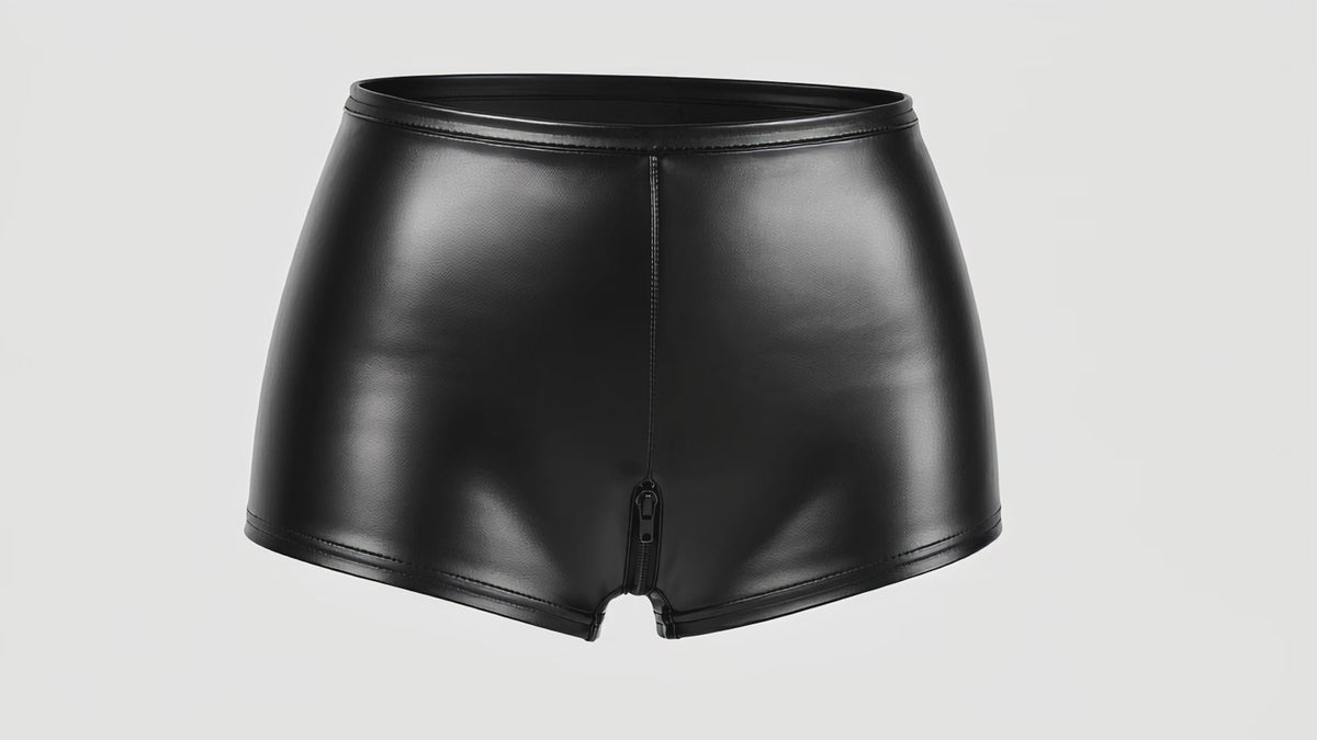 Wetlook Shorts Damen Schwarz mit Schnürung – Noir Handmade, Drehansicht (Video)