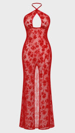 Tüll Maxikleid Damen Rot rückenfrei – Noir Handmade, Drehansicht (Video)