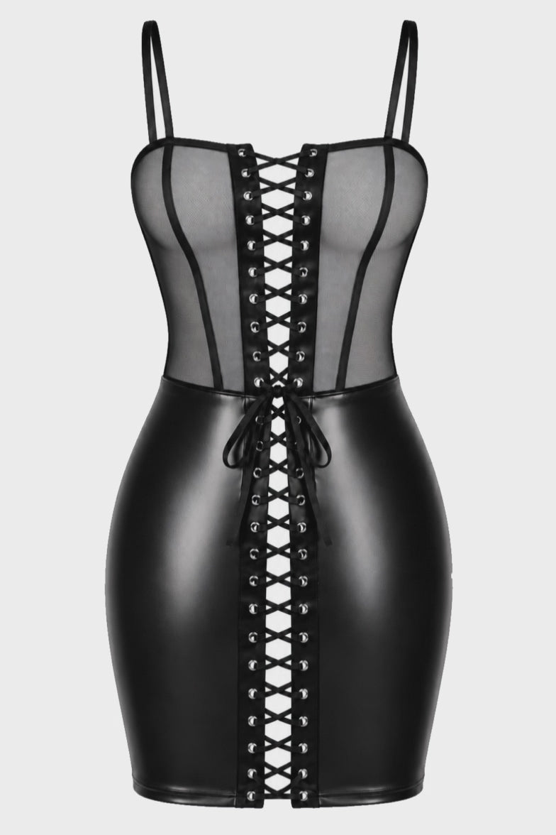 Wetlook Minikleid Damen Schwarz mit Schnürung – Noir Handmade, Drehansicht (Video)
