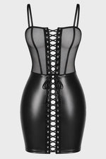 Wetlook Minikleid Damen Schwarz mit Schnürung – Noir Handmade, Drehansicht (Video)