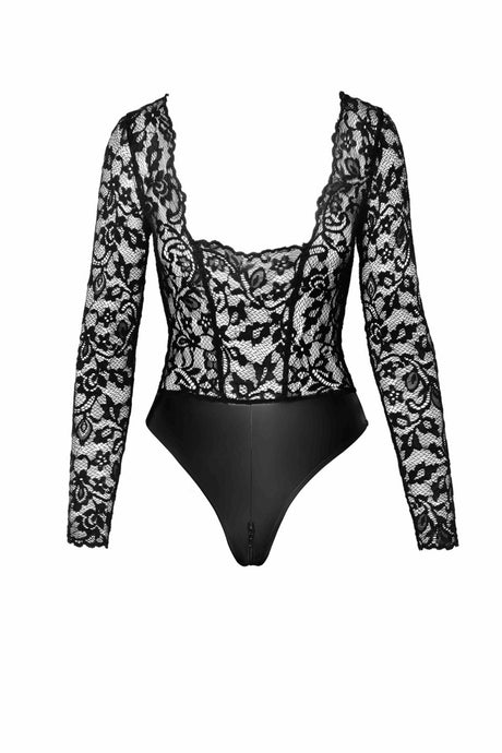 Psyche Bodysuit aus Spitze und Wetlook Noir Handmade F296 - Hinreissend