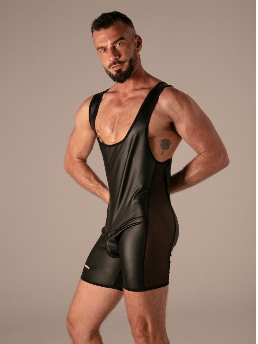 Rebel Zip Singlet Wetlook Résille Noir – Absolu Male