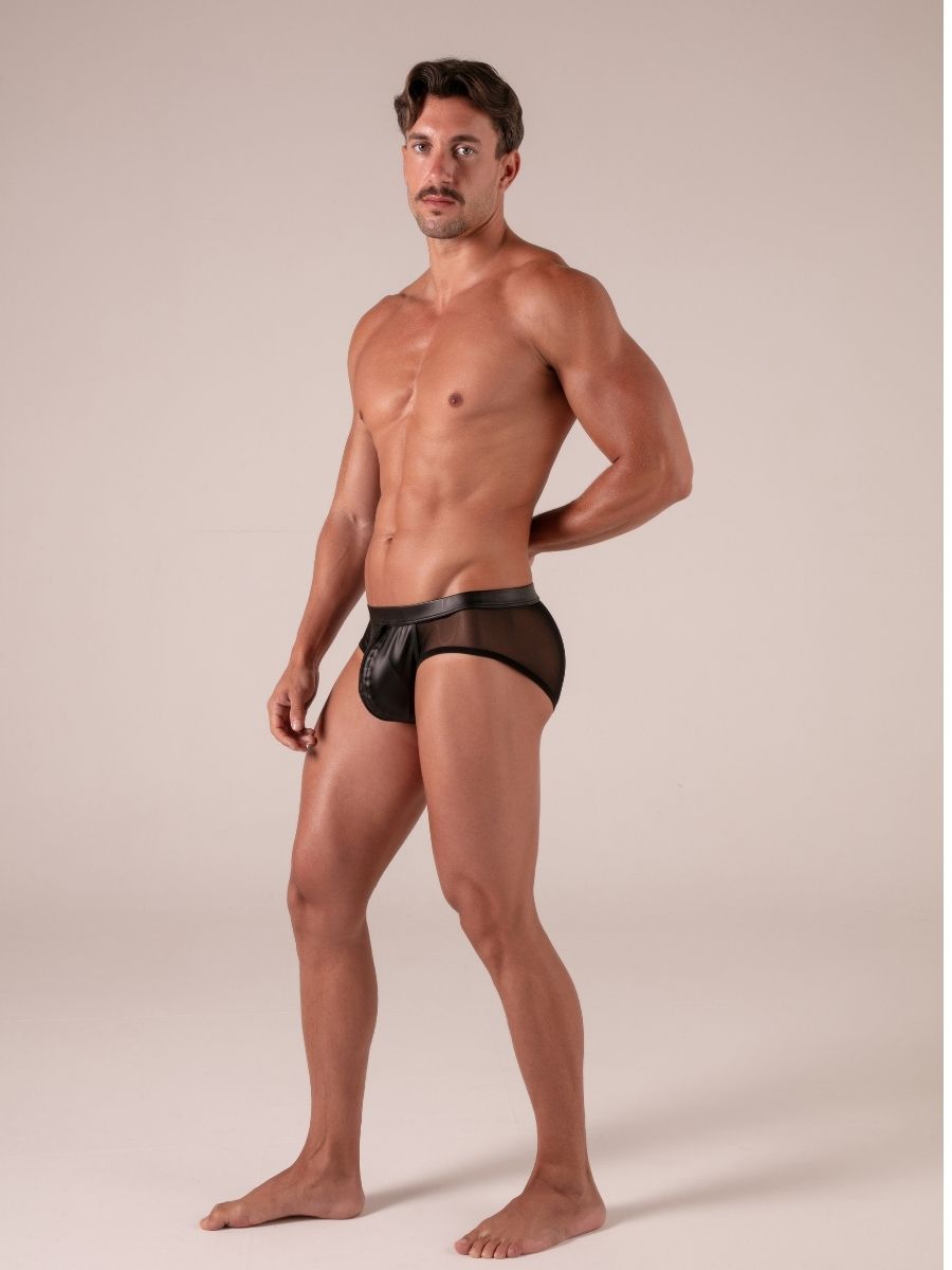 Rebel Zipped Briefs Wetlook Résille Noir – Absolu Male