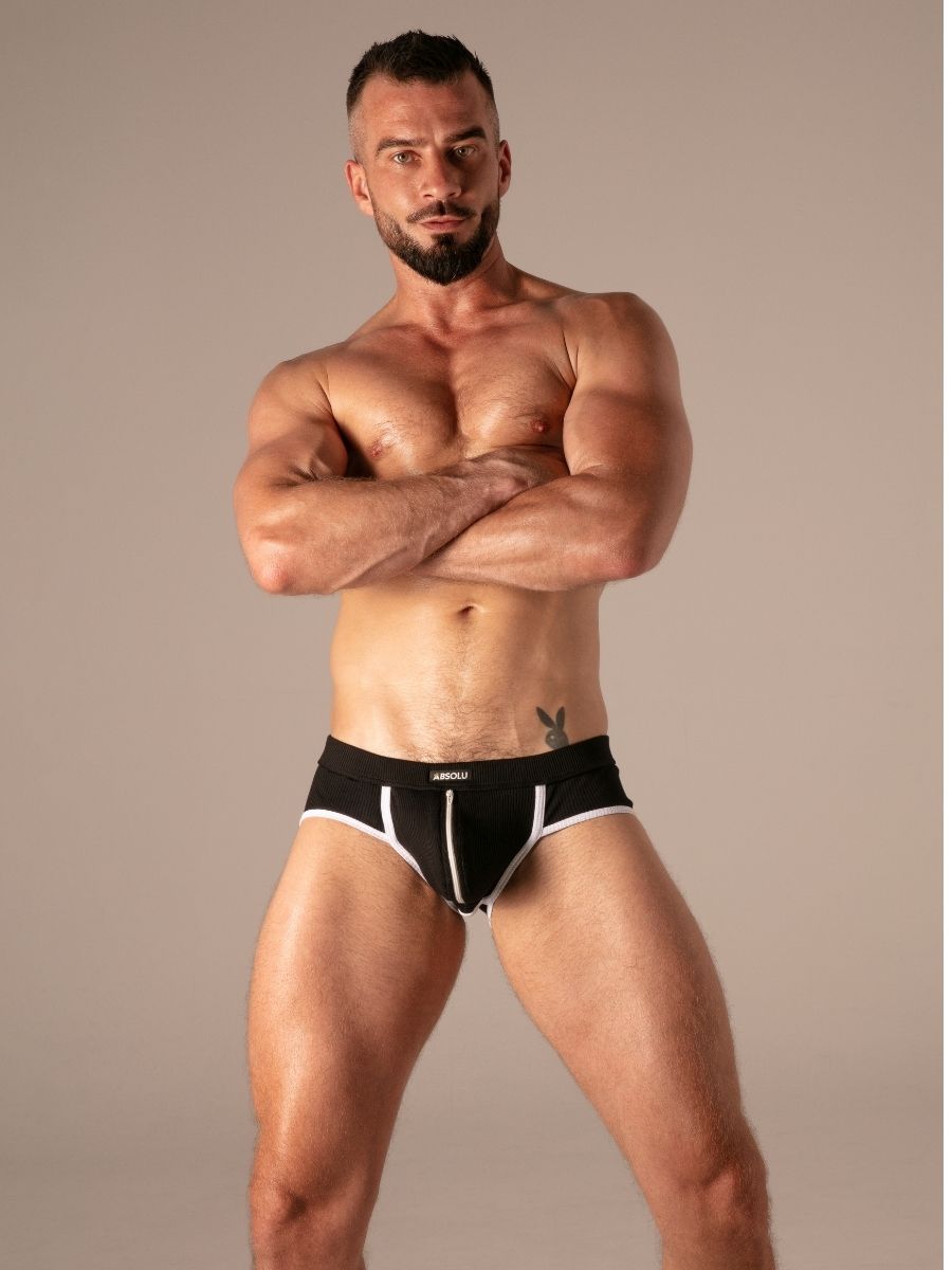 Rib Zip Brief Coton Noir – Absolu Male