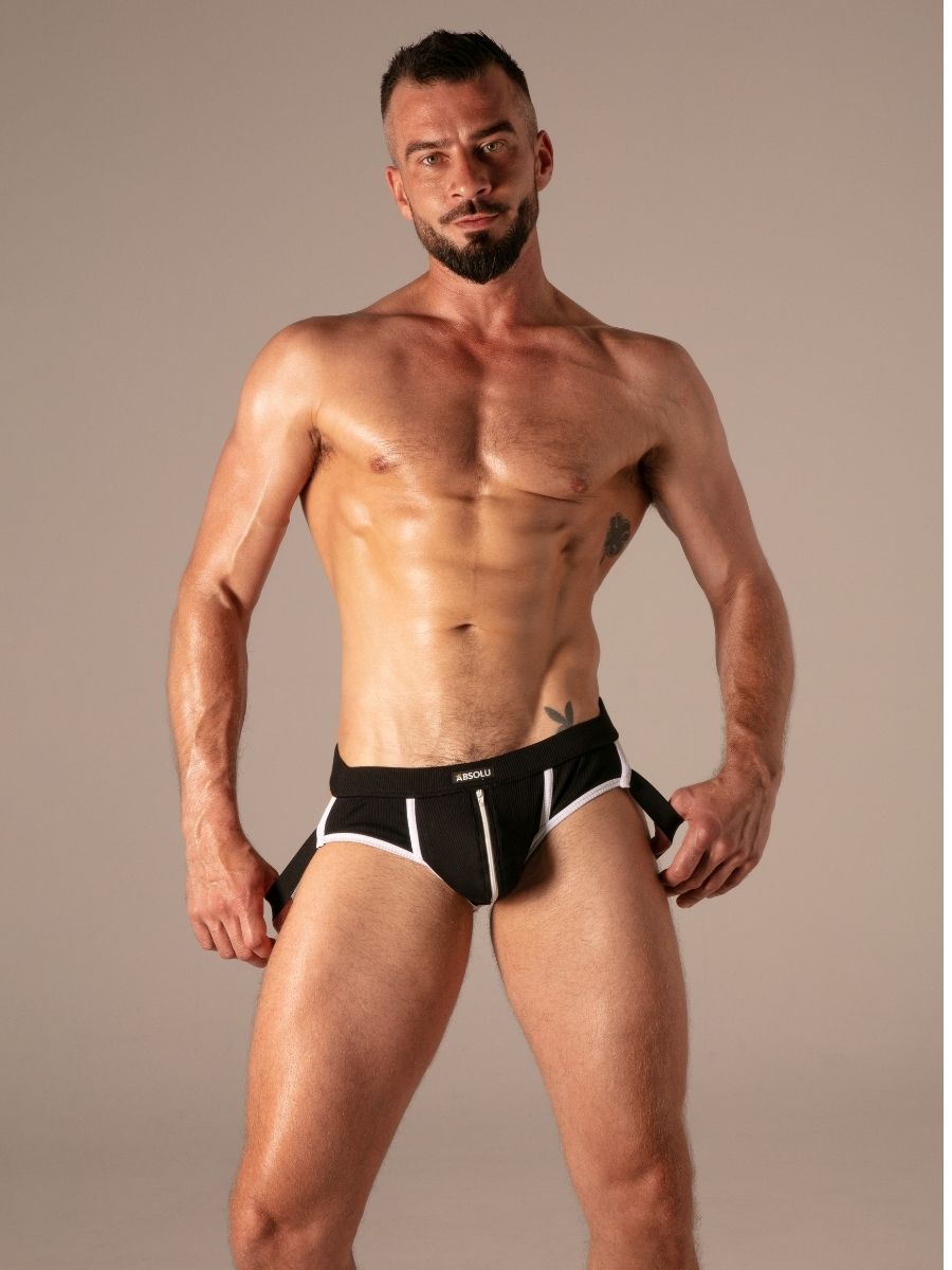 Rib Zip Jockbrief Coton Noir – Absolu Male