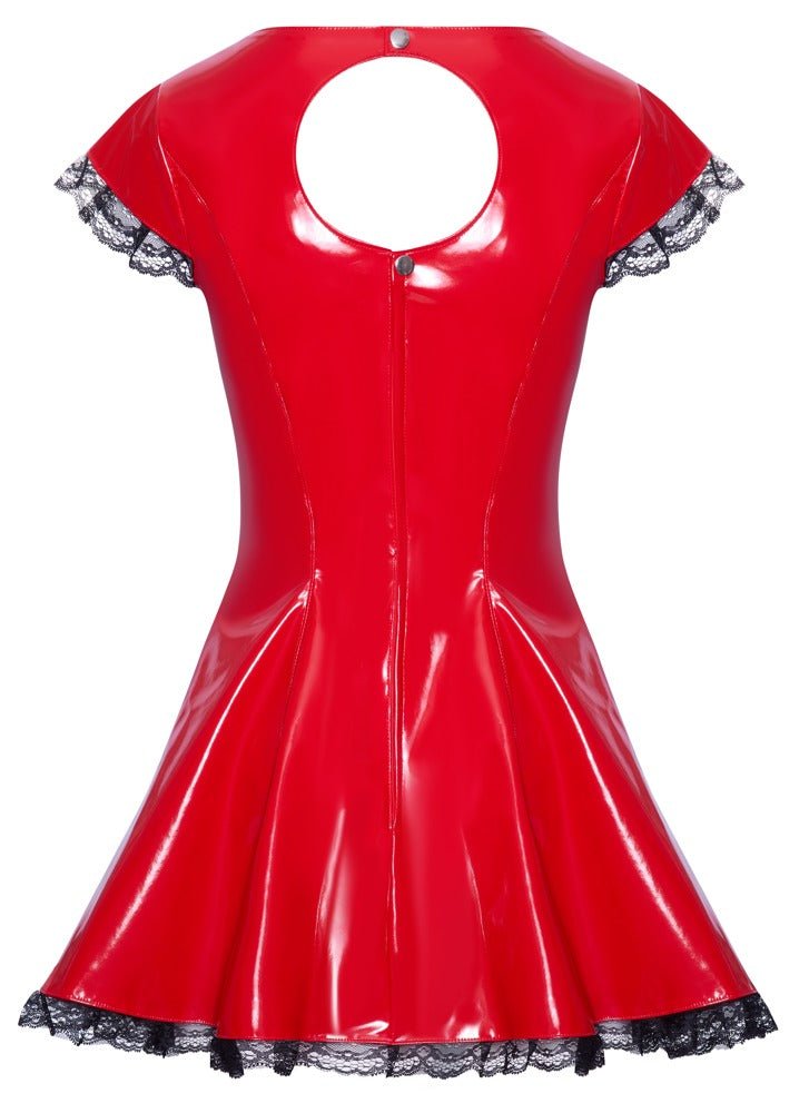 Rotes Lack - Minikleid mit Spitzenrüschen - Hinreissend