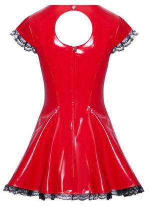 Rotes Lack - Minikleid mit Spitzenrüschen - Hinreissend