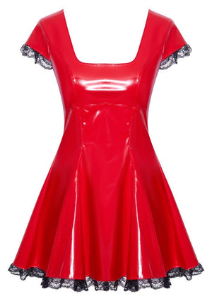 Rotes Lack - Minikleid mit Spitzenrüschen - Hinreissend