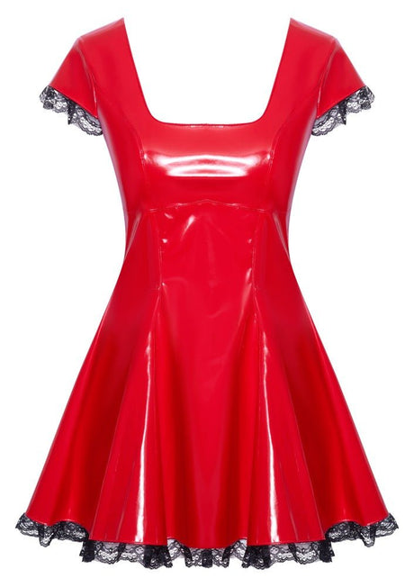 Rotes Lack - Minikleid mit Spitzenrüschen - Hinreissend