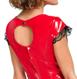Rotes Lack - Minikleid mit Spitzenrüschen - Hinreissend