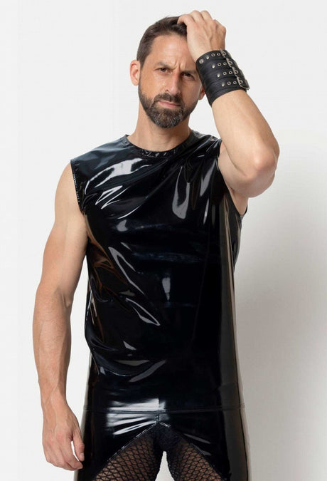 Schwarzes ärmelloses Stretchlack Herren Shirt "Soren" von Patrice Catanzaro - Hinreissend