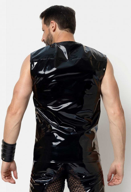 Schwarzes ärmelloses Stretchlack Herren Shirt "Soren" von Patrice Catanzaro - Hinreissend