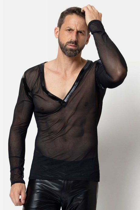 Schwarzes Netz - T-Shirt "Ali" von L'Homme by Patrice Catanzaro - Hinreissend