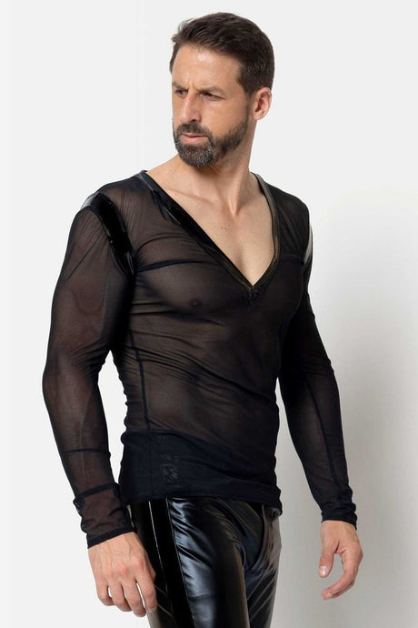 Schwarzes Netz - T-Shirt "Ali" von L'Homme by Patrice Catanzaro - Hinreissend