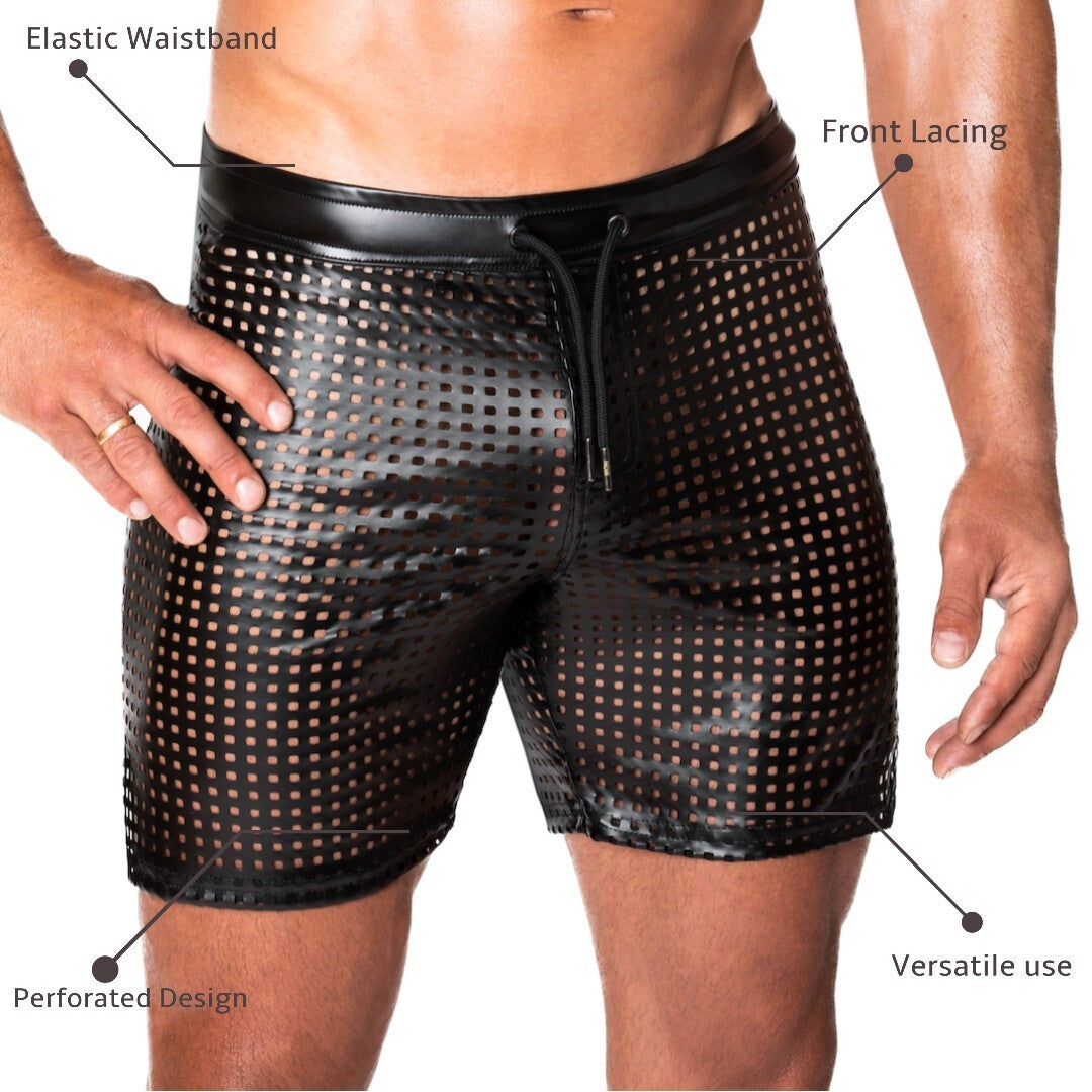 Schwarze Wetlook Shorts H077