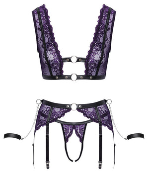 Set: Bralette, Strapsgurt, String ouvert & 2 Handfesseln - Hinreissend