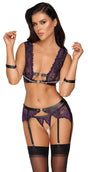 Set: Bralette, Strapsgurt, String ouvert & 2 Handfesseln - Hinreissend