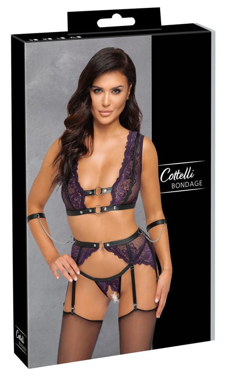 Set: Bralette, Strapsgurt, String ouvert & 2 Handfesseln - Hinreissend