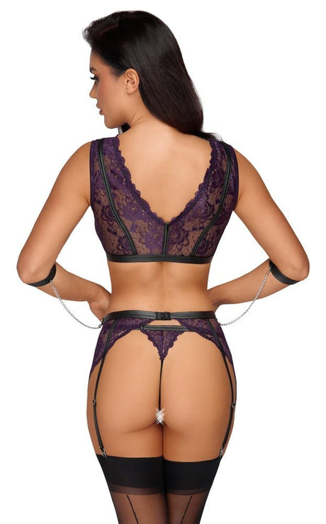 Set: Bralette, Strapsgurt, String ouvert & 2 Handfesseln - Hinreissend