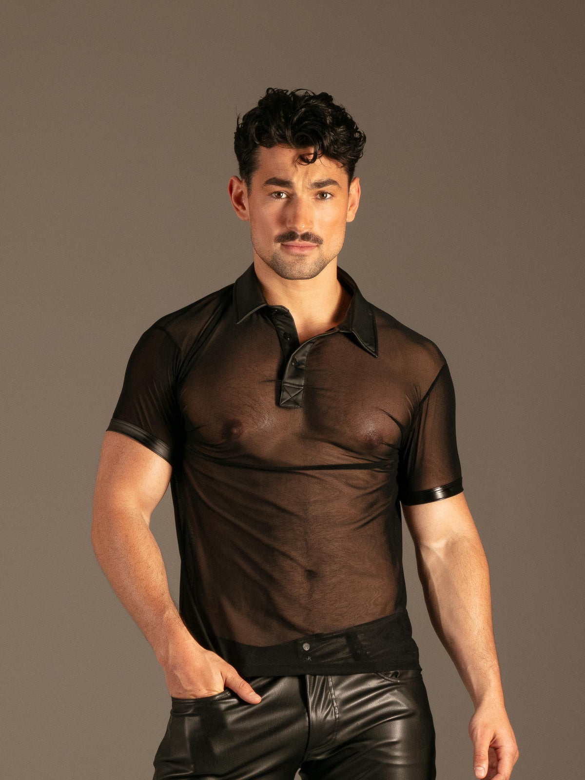 Mesh Polo Schwarz Herren Detail – KYNX