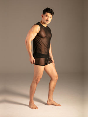 Mesh Tank Top Schwarz Herren seitlich – KYNX