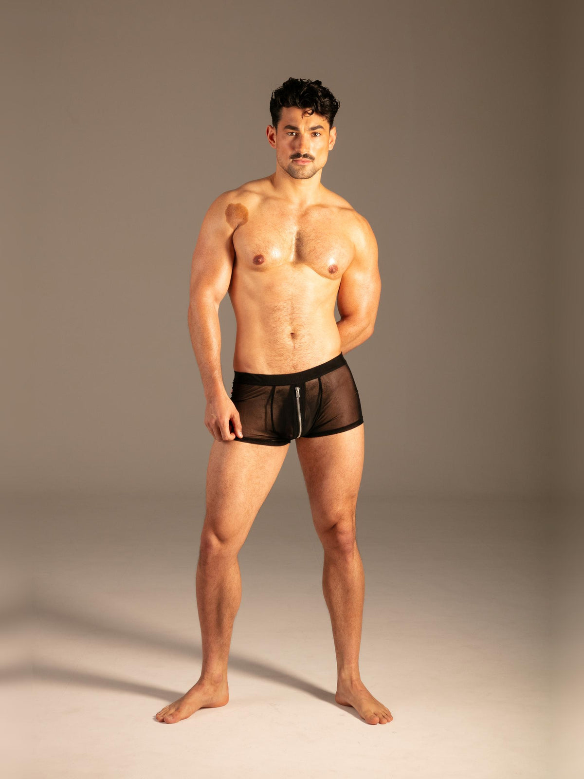 Mesh Boxer mit Zip Schwarz Herren von vorne – KYNX
