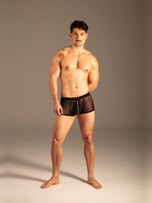 Mesh Boxer mit Zip Schwarz Herren von vorne – KYNX