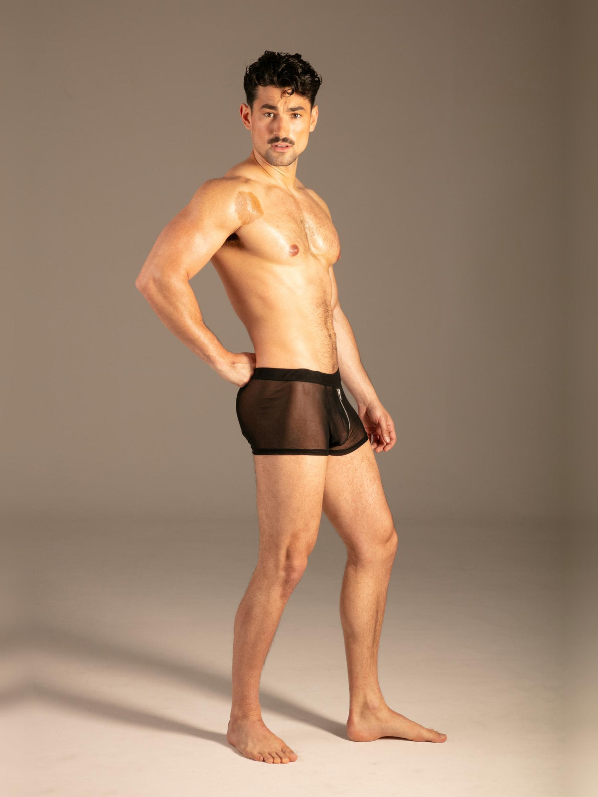 Mesh Boxer mit Zip Schwarz Herren seitlich – KYNX