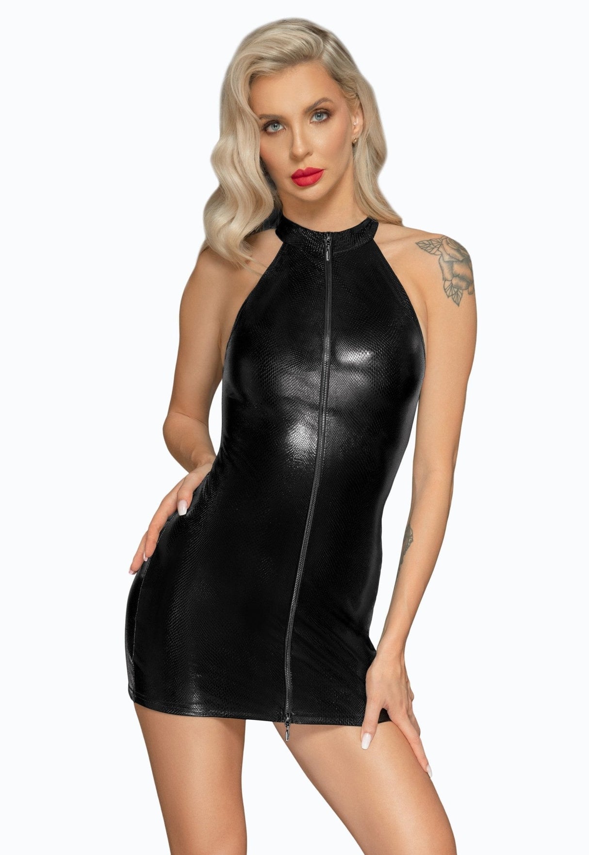 Snake Wetlook Neckholder Minikleid F278 | Noir Handmade - Hinreissend