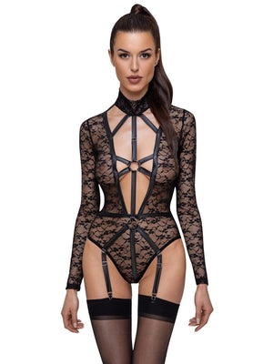 Spitzen Riobody Langarm mit Harness-Bändern Schwarz Damen – Cottelli Lingerie