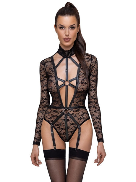 Spitzen Riobody Langarm mit Harness-Bändern Schwarz Damen – Cottelli Lingerie