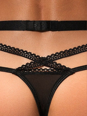 Spitzen Set Blomentis mit Straps-Harness Schwarz Damen – Obsessive