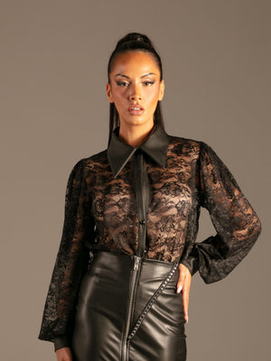 Spitzen Bluse Schwarz Damen Detail – KYNX