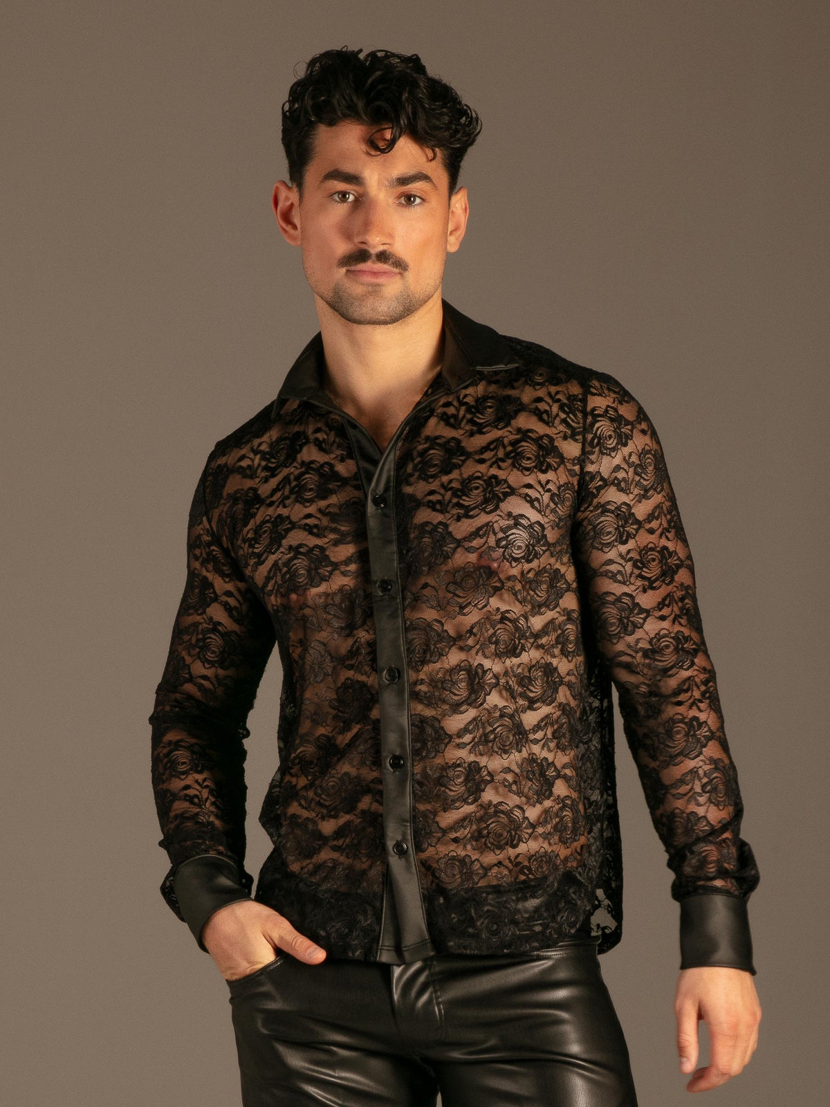 Spitzen Hemd Schwarz Herren Detail – KYNX