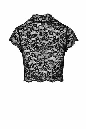 Spitzentop mit hohem Kragen Noir Handmade F303 - Hinreissend