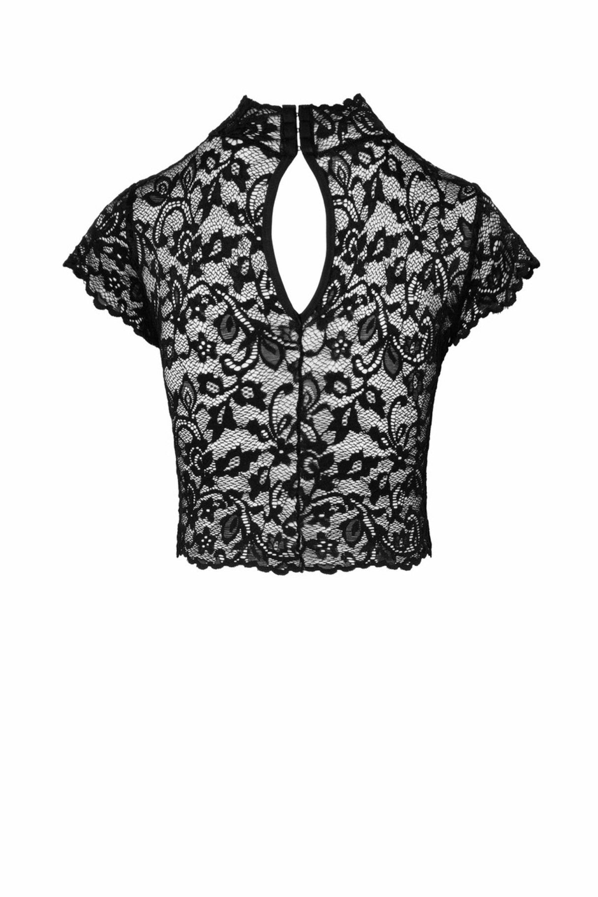 Spitzentop mit hohem Kragen Noir Handmade F303 - Hinreissend