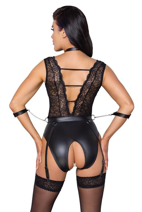 Strapsbody ouvert im Mattlook mit Spitze - Hinreissend